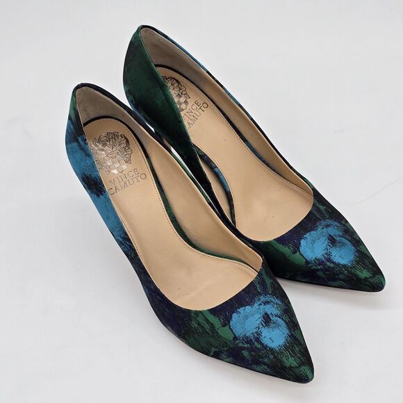 Vince Camuto VC Savilla Heels Size 9M Vero Cuoio Blue and Green Fabric - Picture 4 of 9